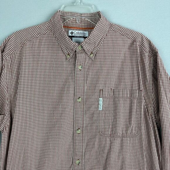 Columbia Shirt Men’s Large Long Sleeve Button Down Checked Maroon - Picture 2 of 7